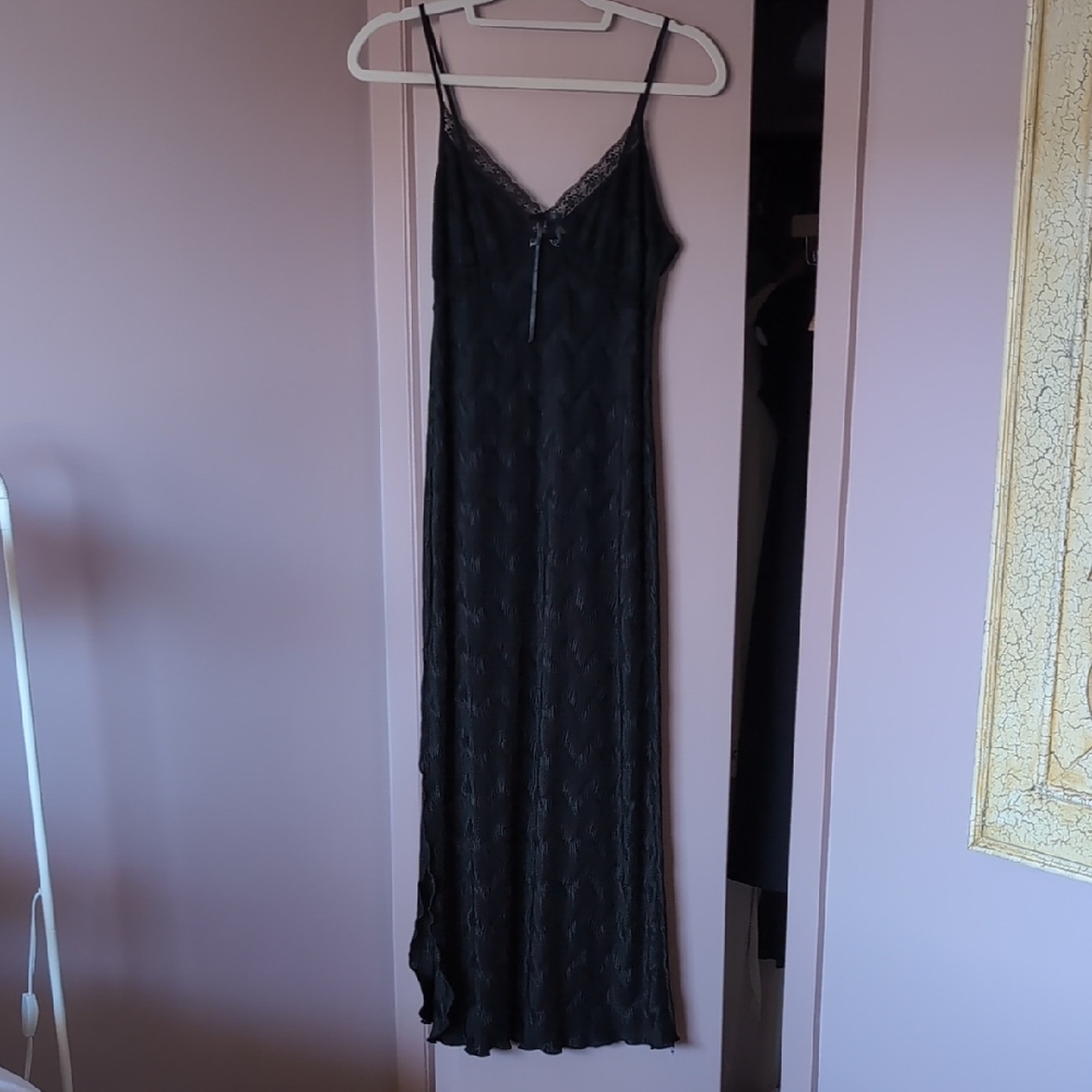 Black Lace Trim Slip Dress